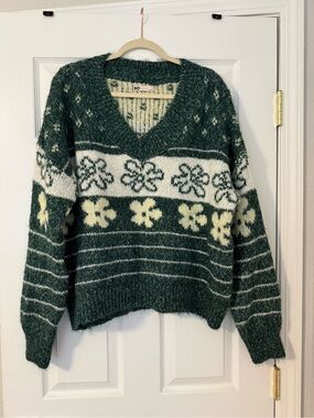SO Cozy Oversized Floral Knit Sweater Cottagecore Large